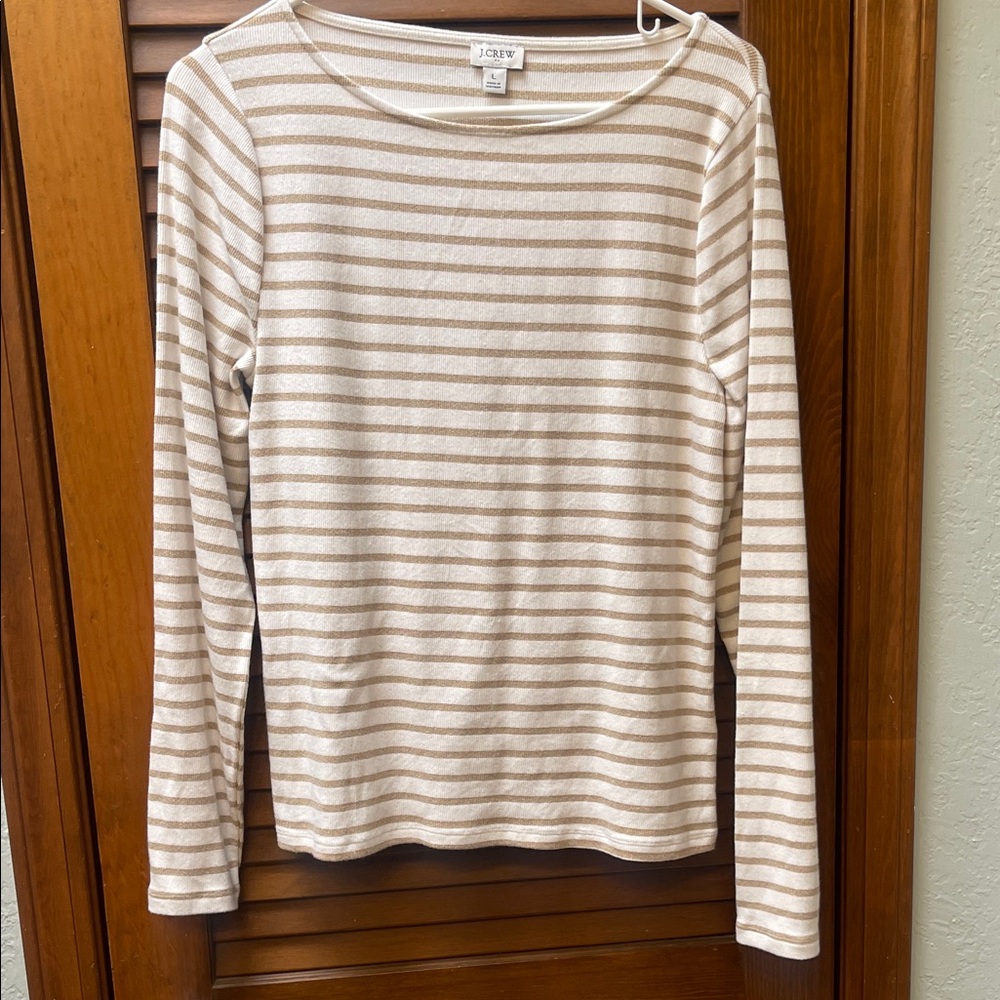 J. Crew Women's Long Sleeve Striped Top in Cream/Gold size L